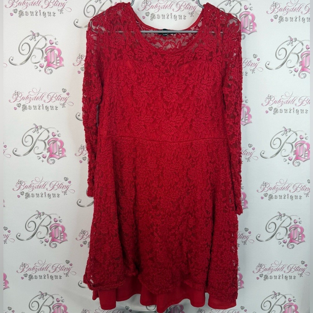 Lily Morgan dress long sleeve Lacie floral Chic Long Sleeve Red Lace Dress